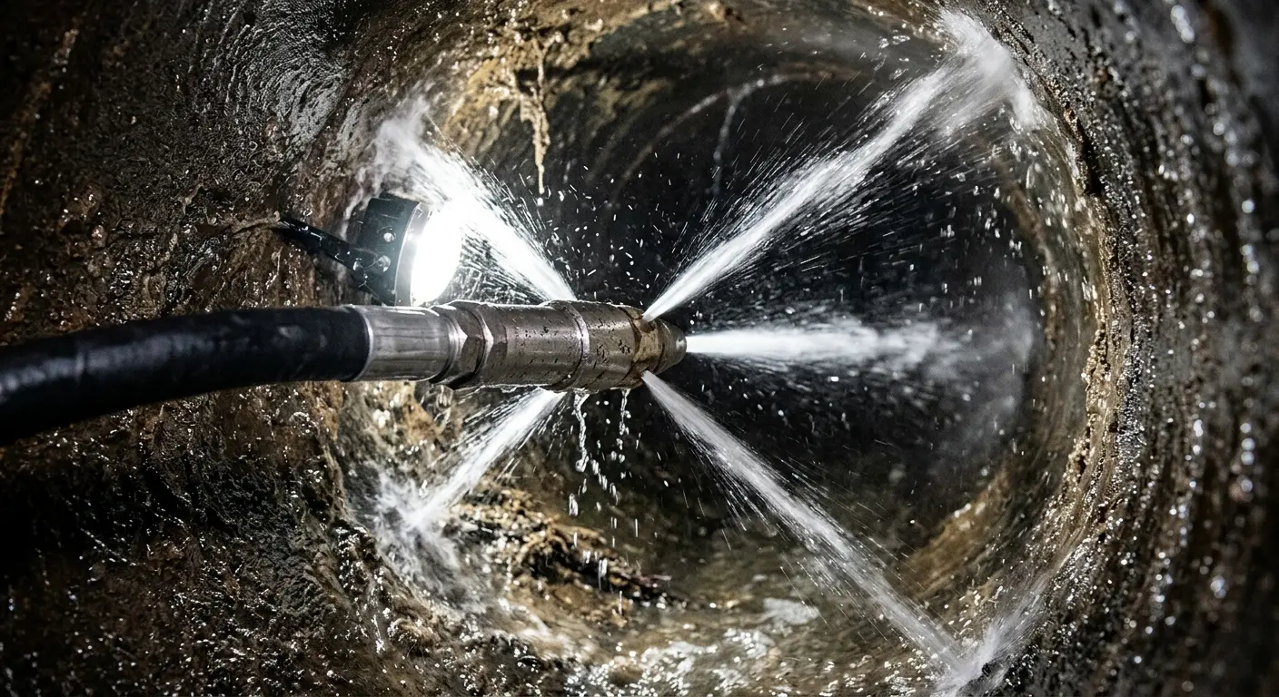 High-pressure hydro jetting nozzle cleaning sewer pipe for Trenchless Sewer Repair in Dickson City